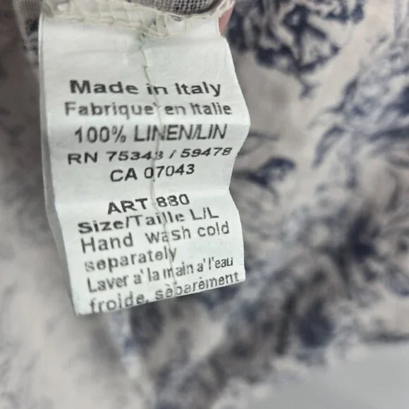 Terzo Millennio Cream Blue Made in Italy 100% Linen  Short Sleeved Top Large - Picture 13 of 14